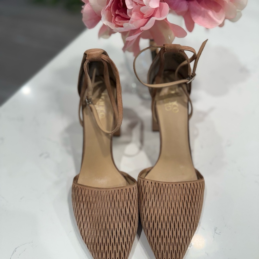 Franco Sarto Tan Heels with Ankle Strap